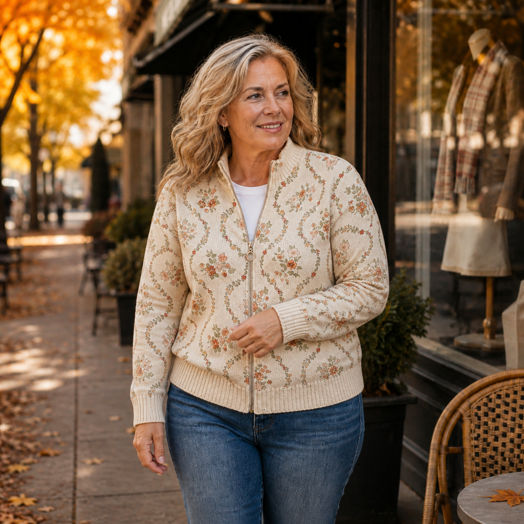 Janet | Romantic Floral Zip Cardigan