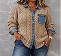Barbara | Cable Knit Denim Trim Cardigan