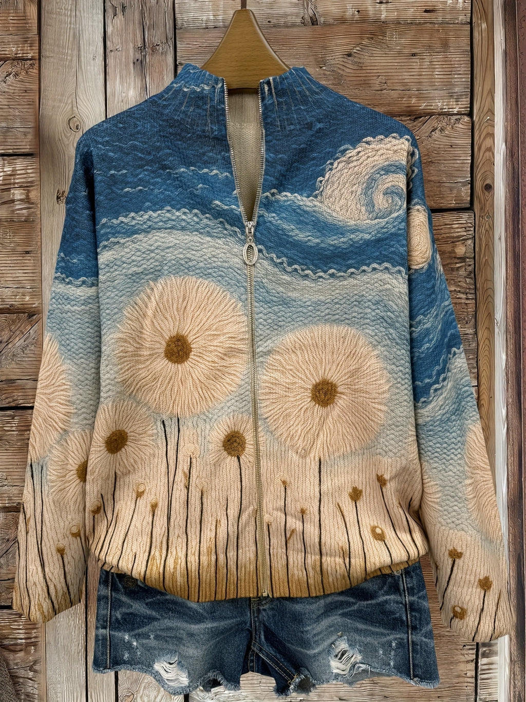 Deborah | Dandelion Art Zip Cardigan