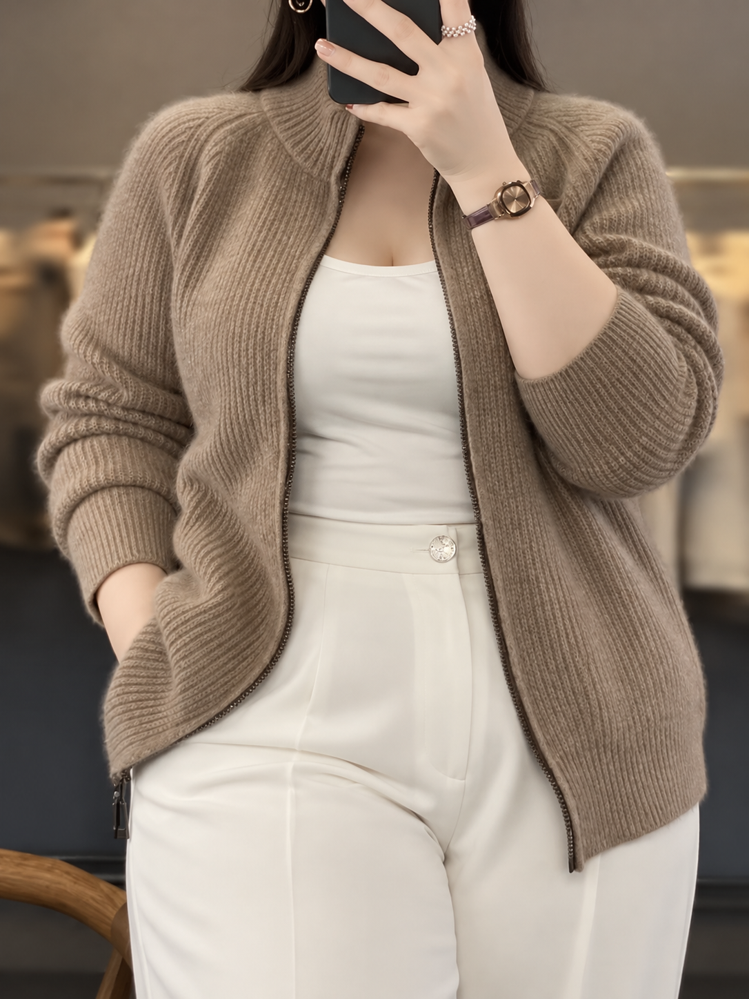 Barbara | Cashmere Zip-Up Cardigan