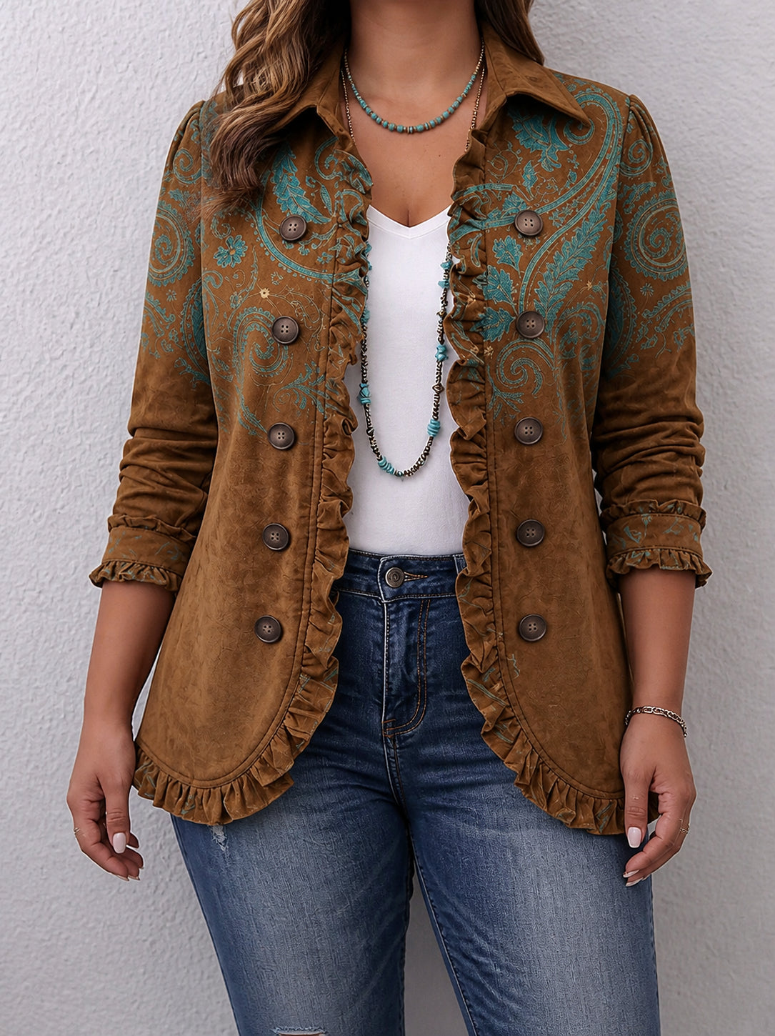 Goldenridge | Paisley Print Ruffle Jacket