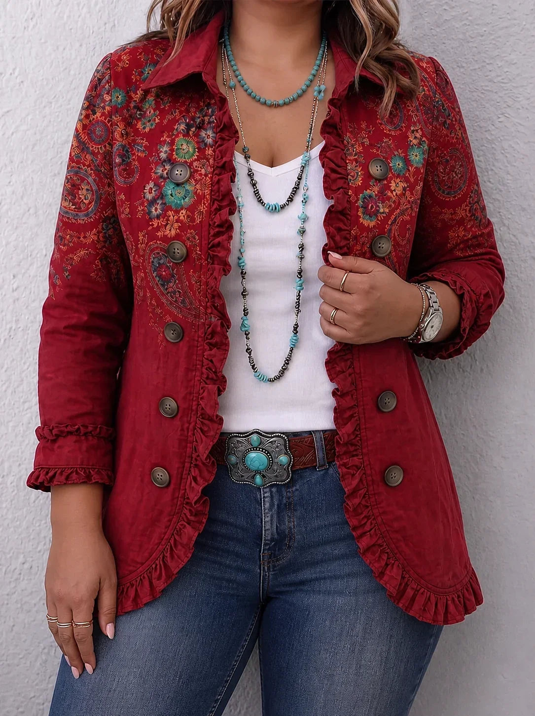 Fayrene | Bohemian Paisley Ruffle Jacket